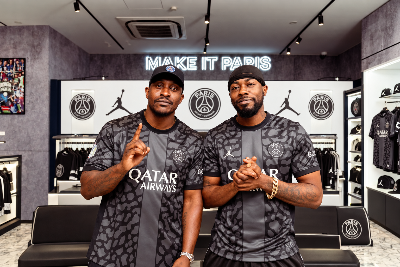 Two Filthy Fellas members at the PSG kit launch